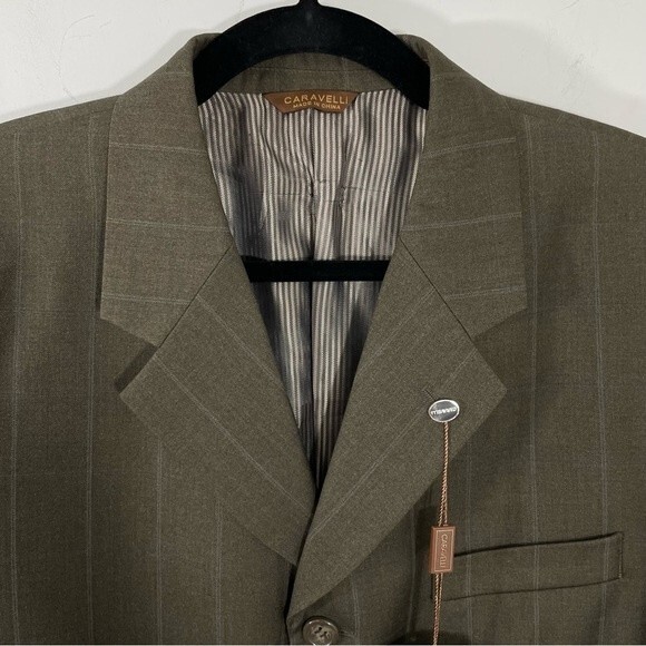 NWT Caravelli Tevon Superior 150s Blazer Size 40R Olive Pinstripe Sport Coat - Picture 5 of 11